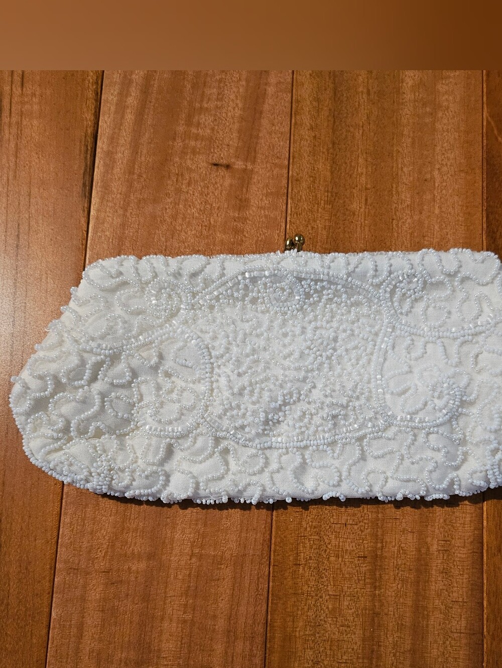 Walborg White Hand Beaded Evening Clutch, Made In Belgium